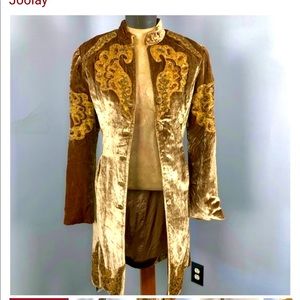 Joolay gold velvet beaded embroidered victorian duster jacket sz S